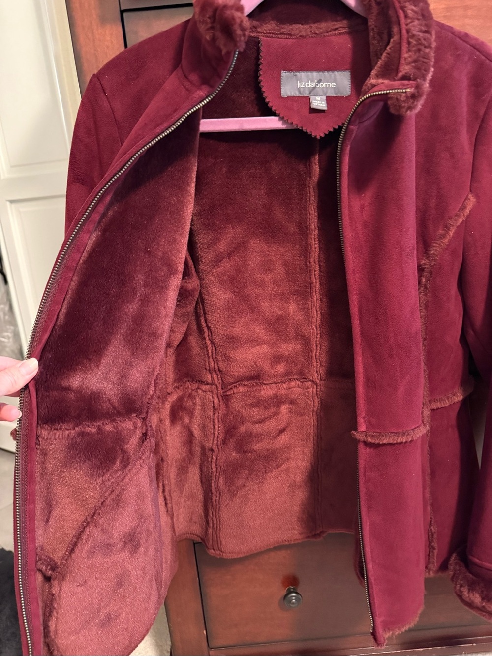 Liz Claiborne Plush Faux Suede Jacket in Wine - Picture 5 of 7